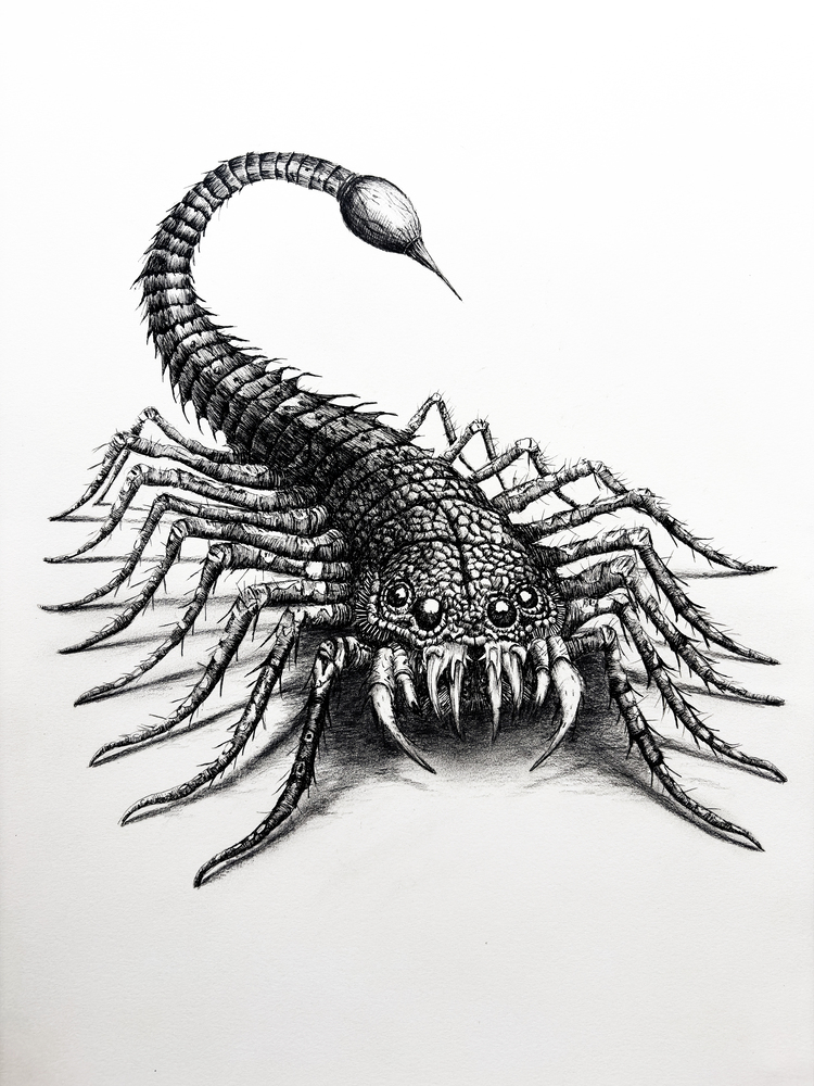 Skitterback illustration from Eden's Rise — a fearsome insectoid creature lurking in the deep tunnels
