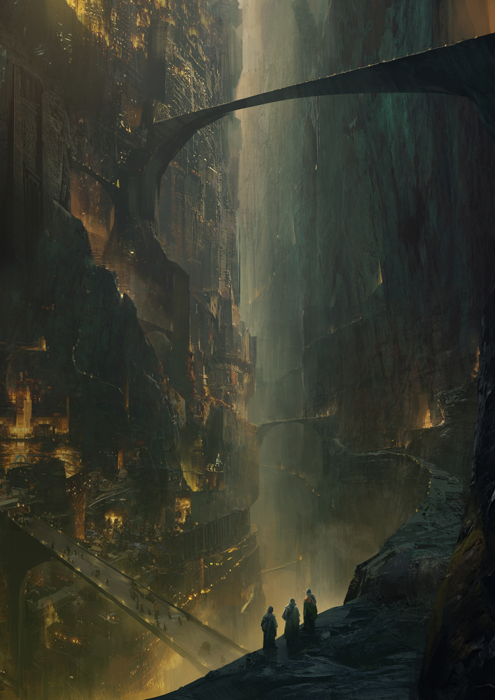 Empire City establishing shot from Eden's Rise — a vast underground dwarven metropolis