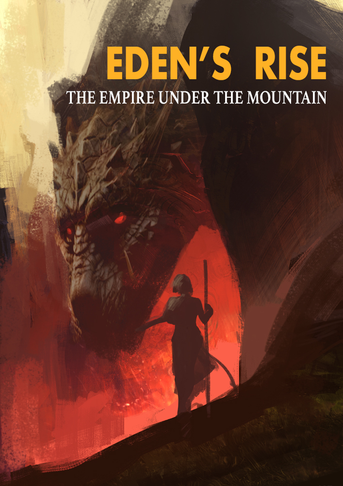 Early draft of an alternative cover design for Eden's Rise — a dramatic composition featuring the mountain empire